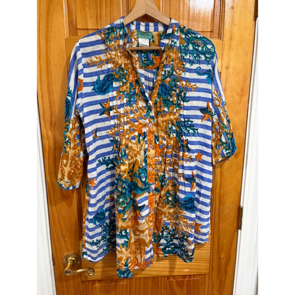 Antica Sartoria Giacomo Cinque Italian Cotton Tunic Dress Coral Reef Print M